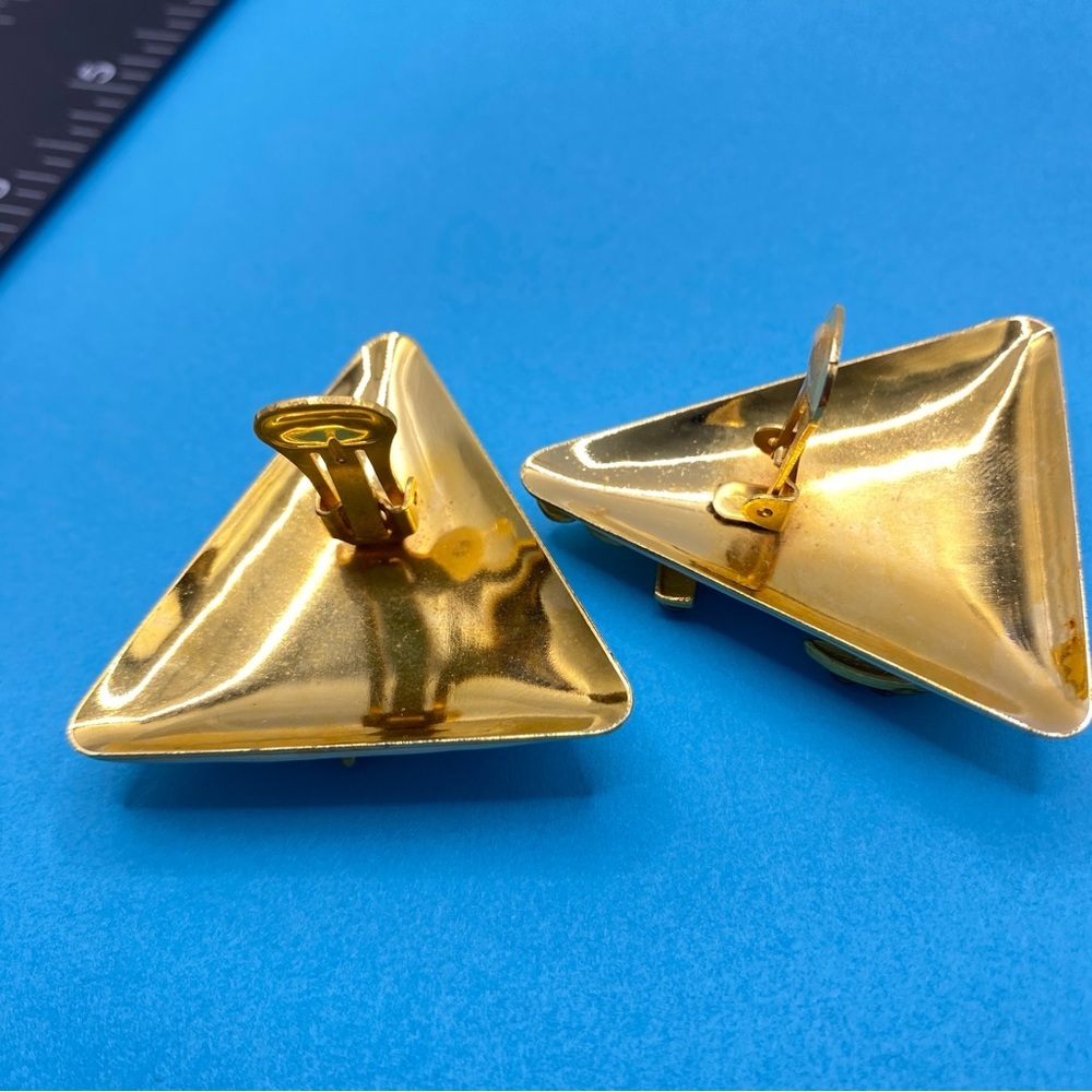 Vintage Anchor Rhinestones On Enameled Gold Tone Chunky Huge Earrings 80's Clips - Picture 7 of 7